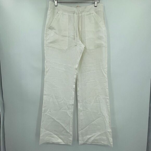 Bella Dahl Cream Lightweight Linen Relaxed Drawstring Pants Medium - Picture 1 of 7